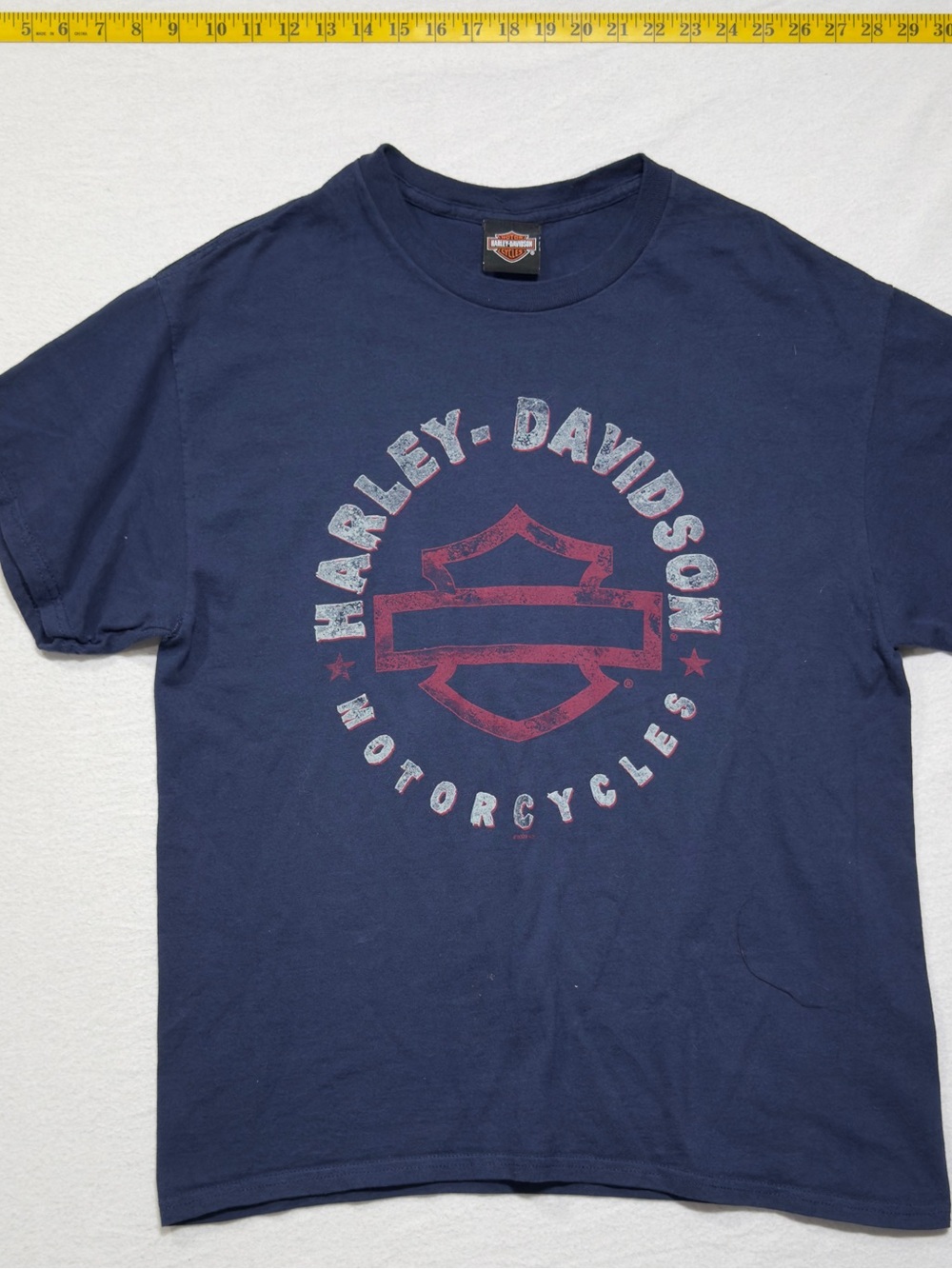 Harley-Davidson Navy Short Sleeve Tee with Faded Red Logo gasoline alley